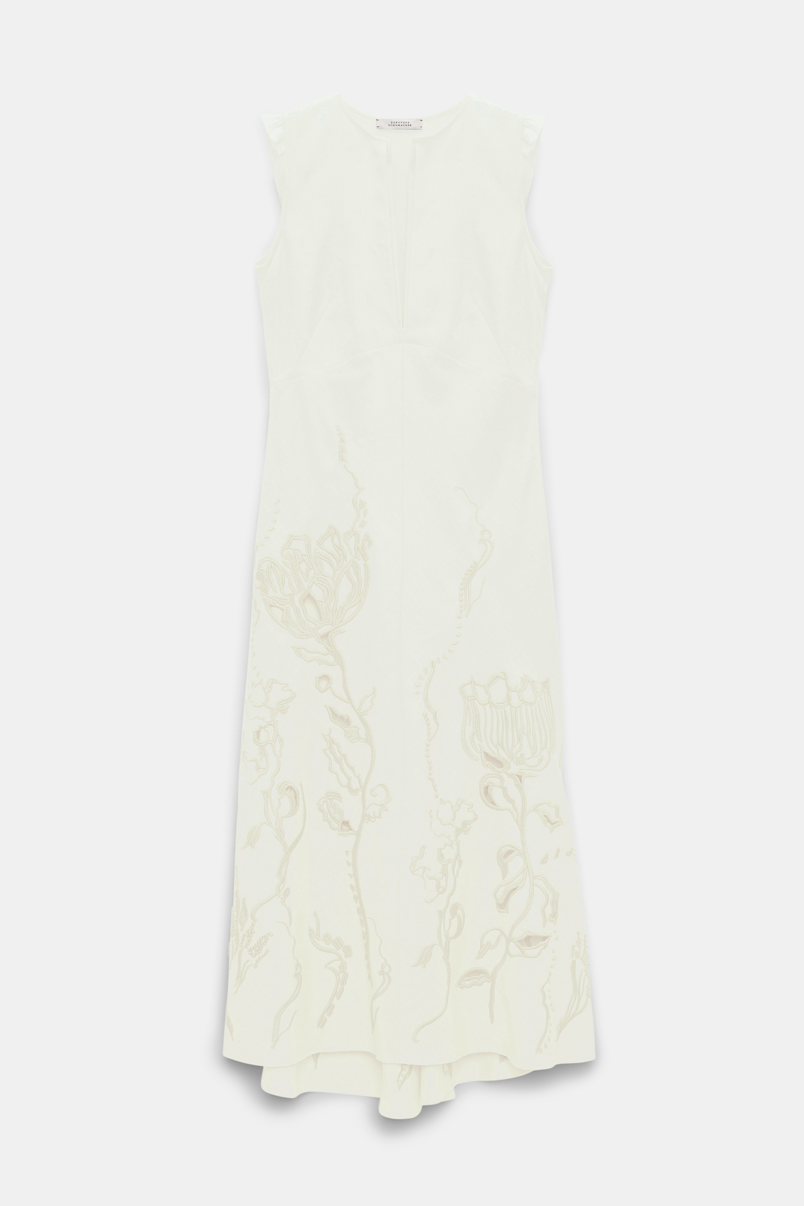 Dorothee Schumacher Linen midi dress with decorative embroidery camellia white