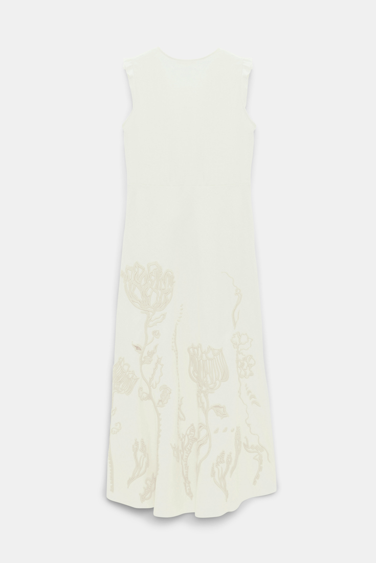 Dorothee Schumacher Linen midi dress with decorative embroidery camellia white