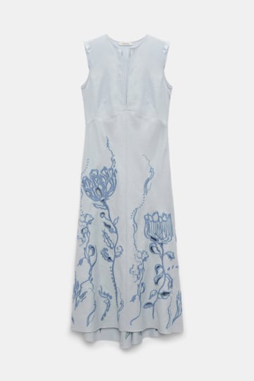 Dorothee Schumacher Armelloses Midi-Kleid aus besticktem Leinen whispering blue