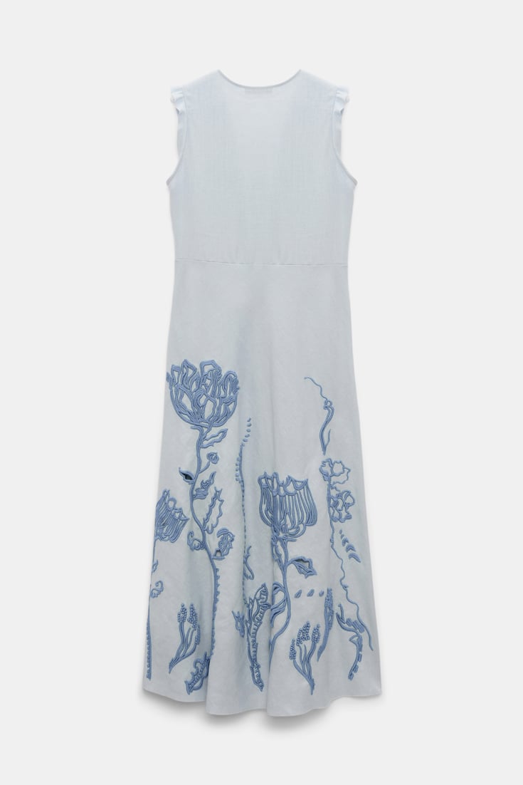Dorothee Schumacher Armelloses Midi-Kleid aus besticktem Leinen whispering blue