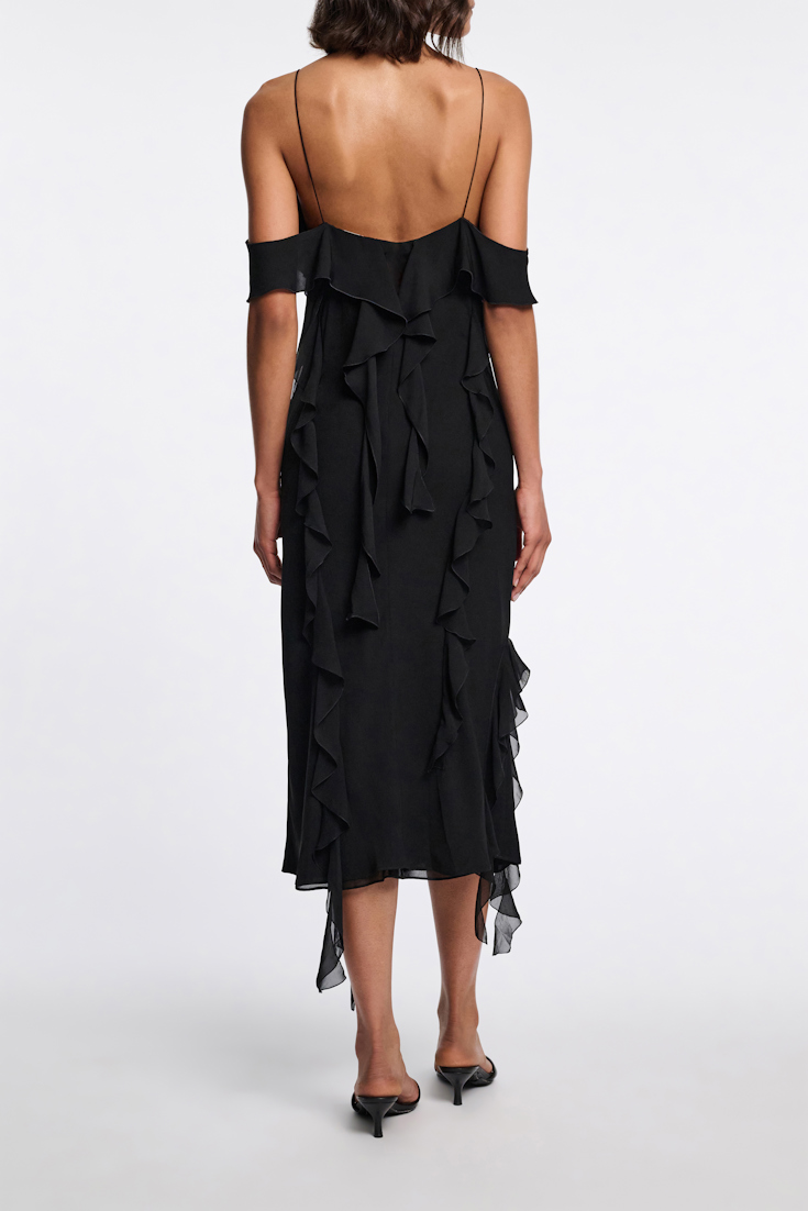 Dorothee Schumacher Silk georgette dress with ruffles pure black