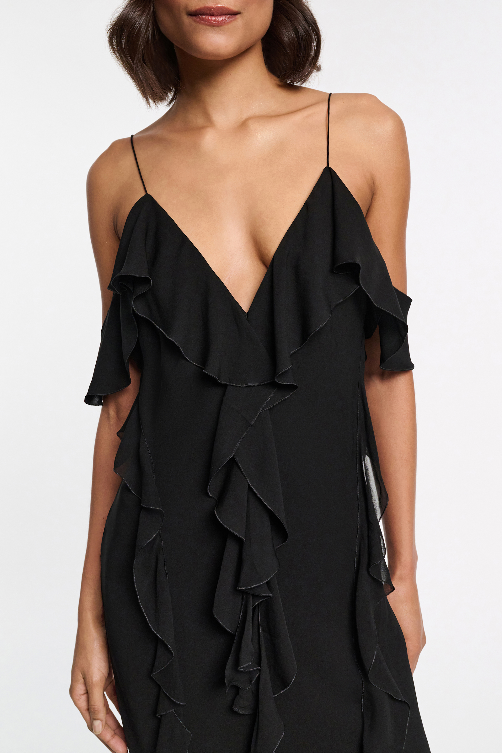 Dorothee Schumacher Silk georgette dress with ruffles pure black
