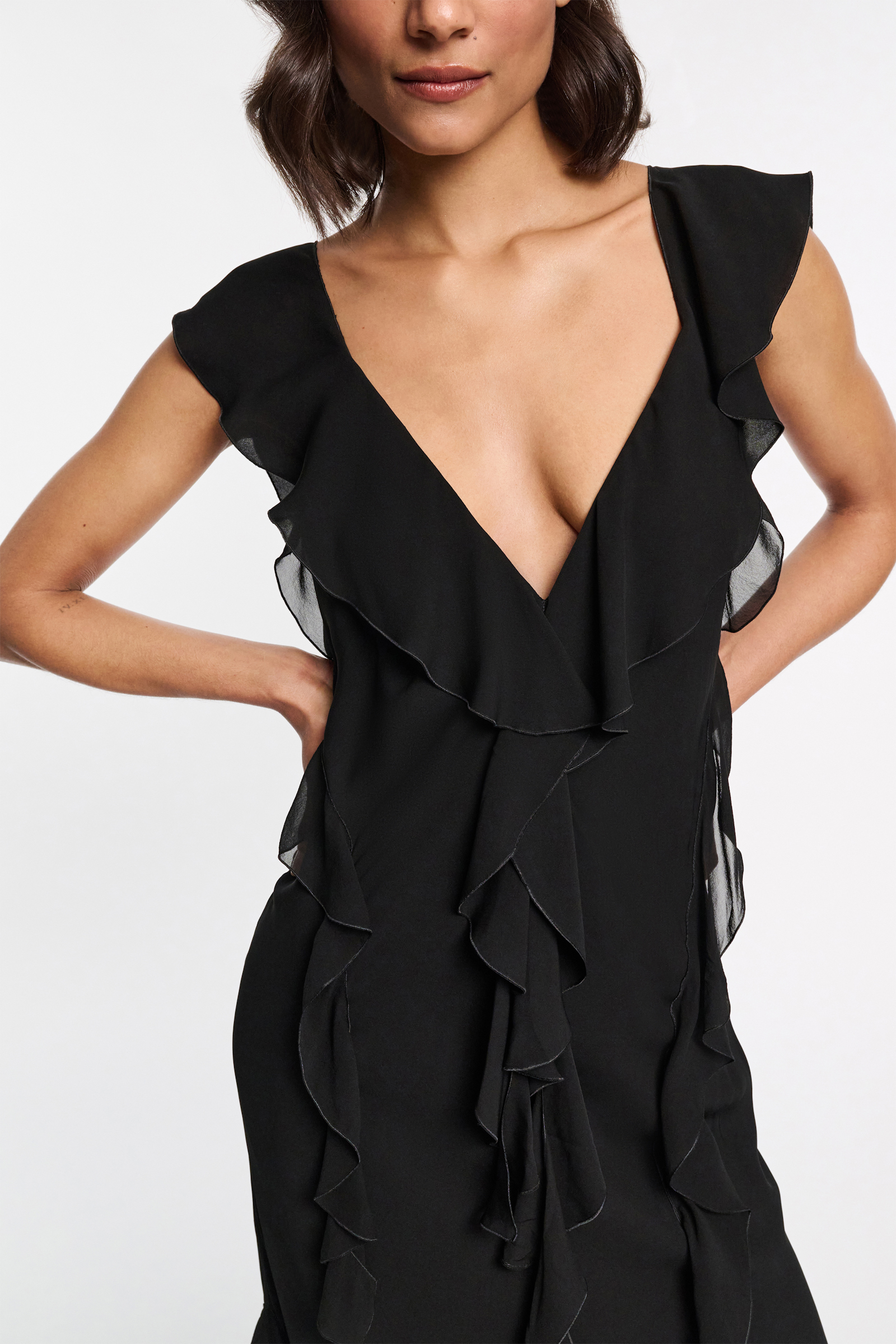 Dorothee Schumacher Silk georgette dress with ruffles pure black