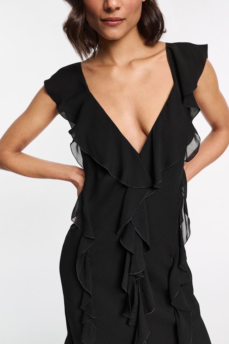 Dorothee Schumacher Silk georgette dress with ruffles pure black