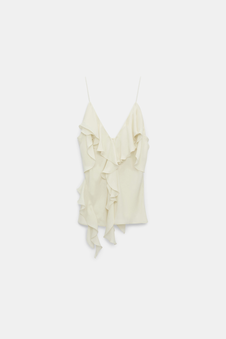 Dorothee Schumacher Silk georgette top with ruffles shadow white