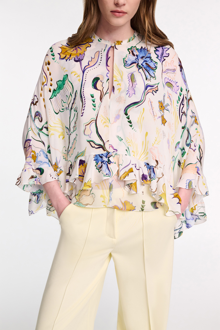 Dorothee Schumacher Printed silk georgette cape-blouse Wicked Flower Print