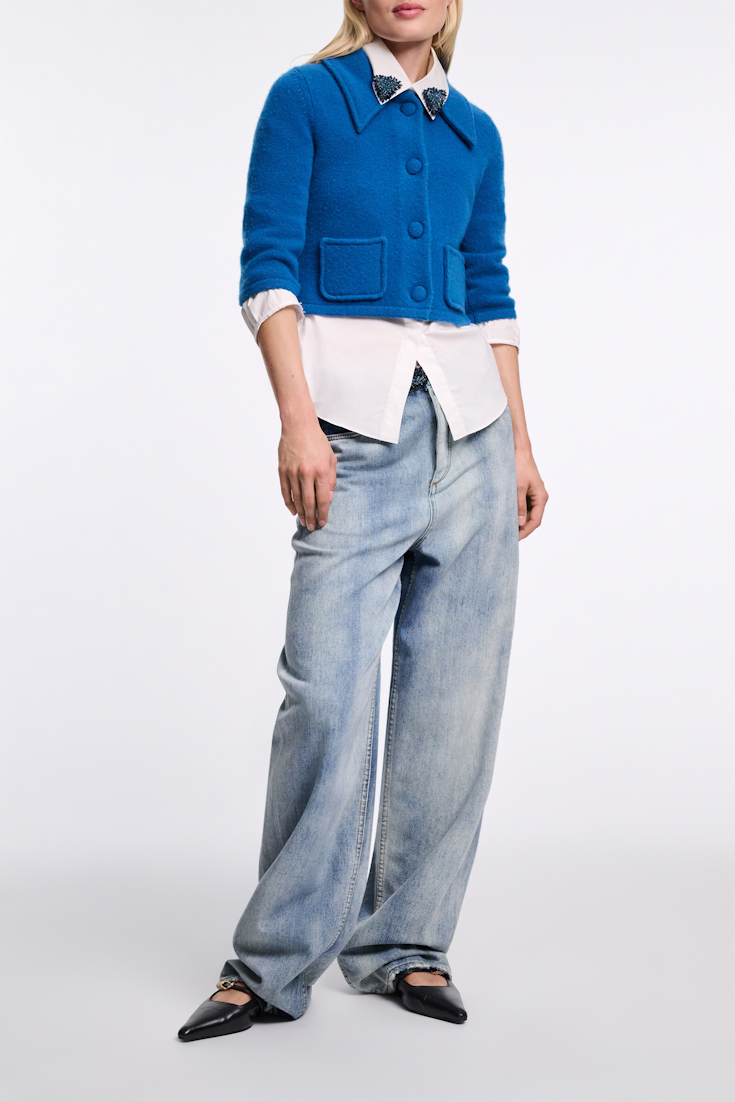 Dorothee Schumacher Verkürzter Cardigan aus Merino-Kaschmir Mix blue coral