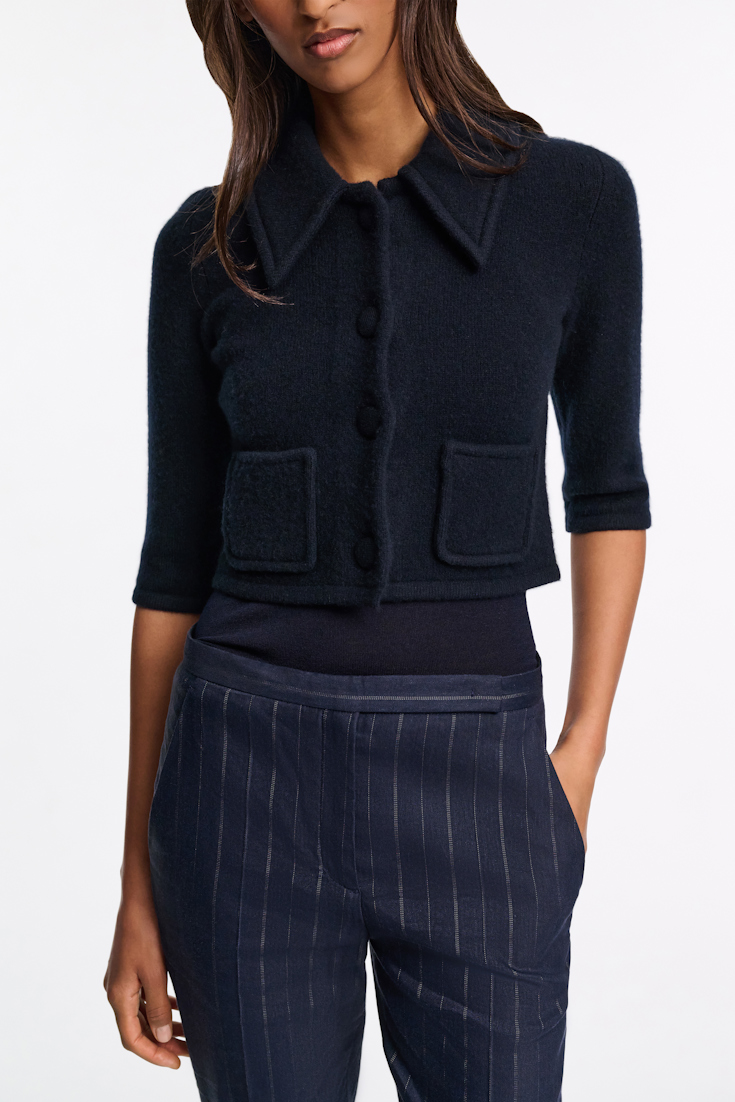Dorothee Schumacher Verkürzter Cardigan aus Merino-Kaschmir Mix dark navy