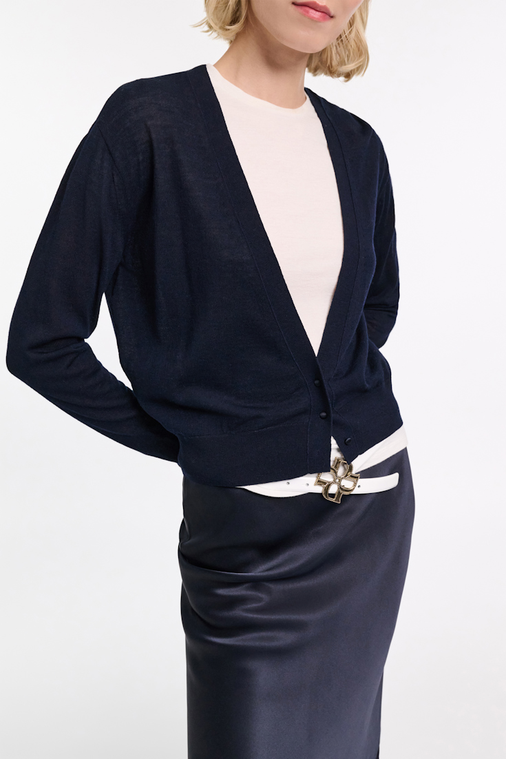 Dorothee Schumacher Cardigan mit tifem V-Ausschnitt dark navy