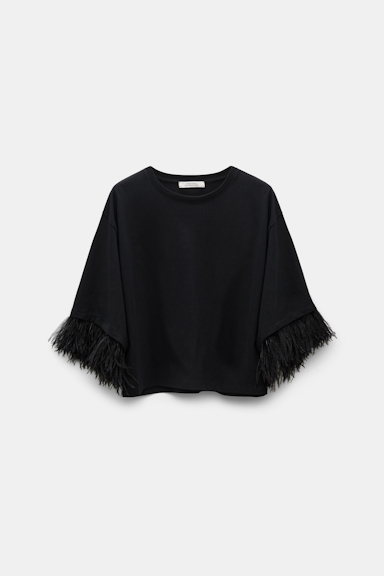 Dorothee Schumacher Rundhalsshirt mit abnehmbaren Straußenfeder-Details pure black