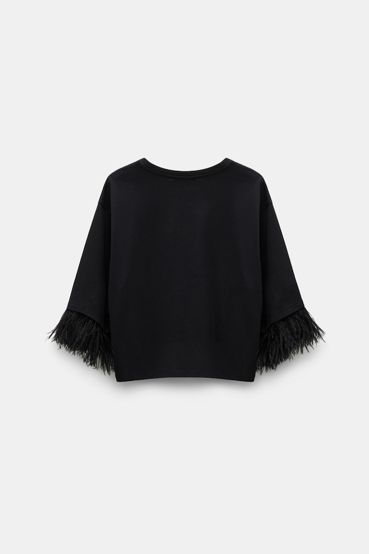 Dorothee Schumacher Rundhalsshirt mit abnehmbaren Straußenfeder-Details pure black
