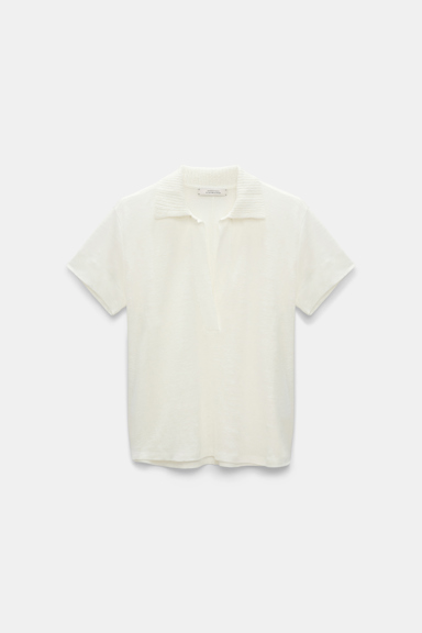 Dorothee Schumacher Poloshirt aus Hanf mit geripptem Strickkragen camellia white