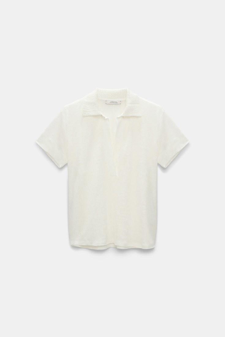 Dorothee Schumacher Poloshirt aus Hanf mit geripptem Strickkragen camellia white