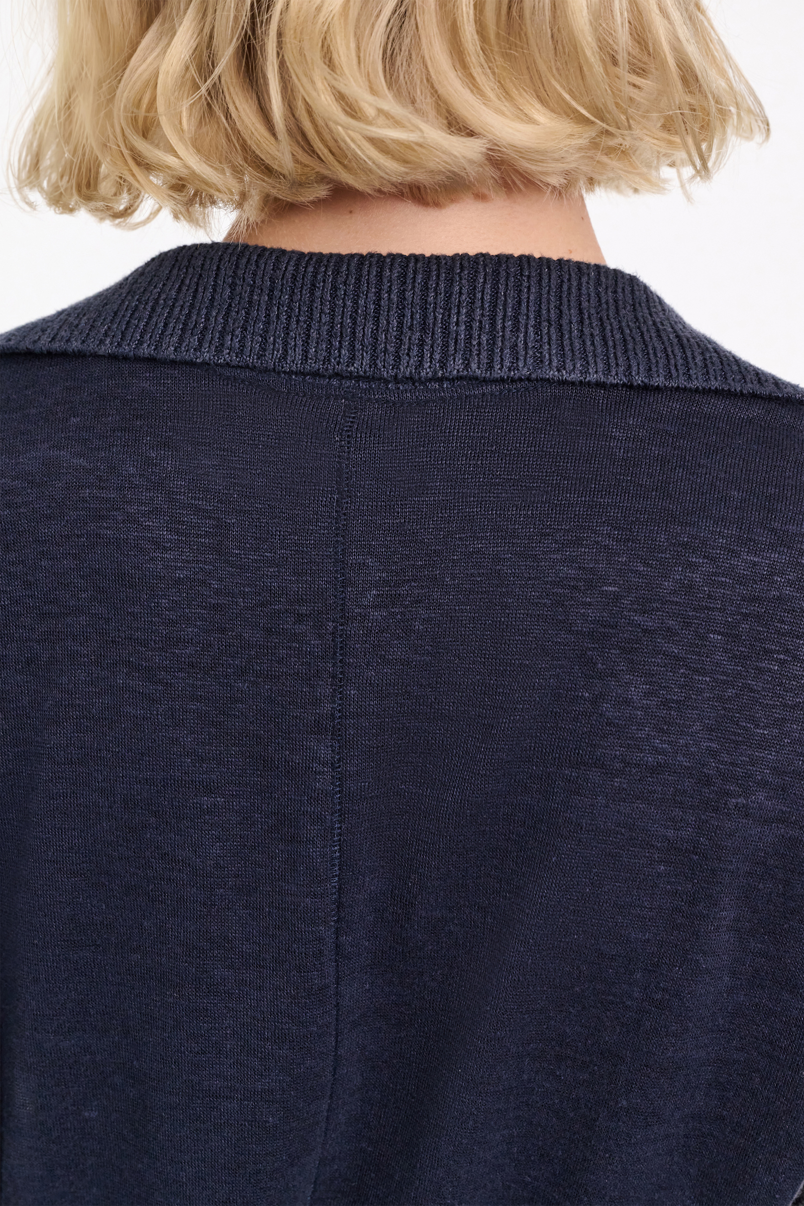 Dorothee Schumacher Hemp polo shirt with ribbed knit collar dark navy