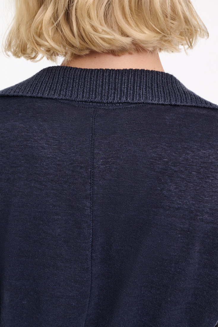Dorothee Schumacher Hemp polo shirt with ribbed knit collar dark navy