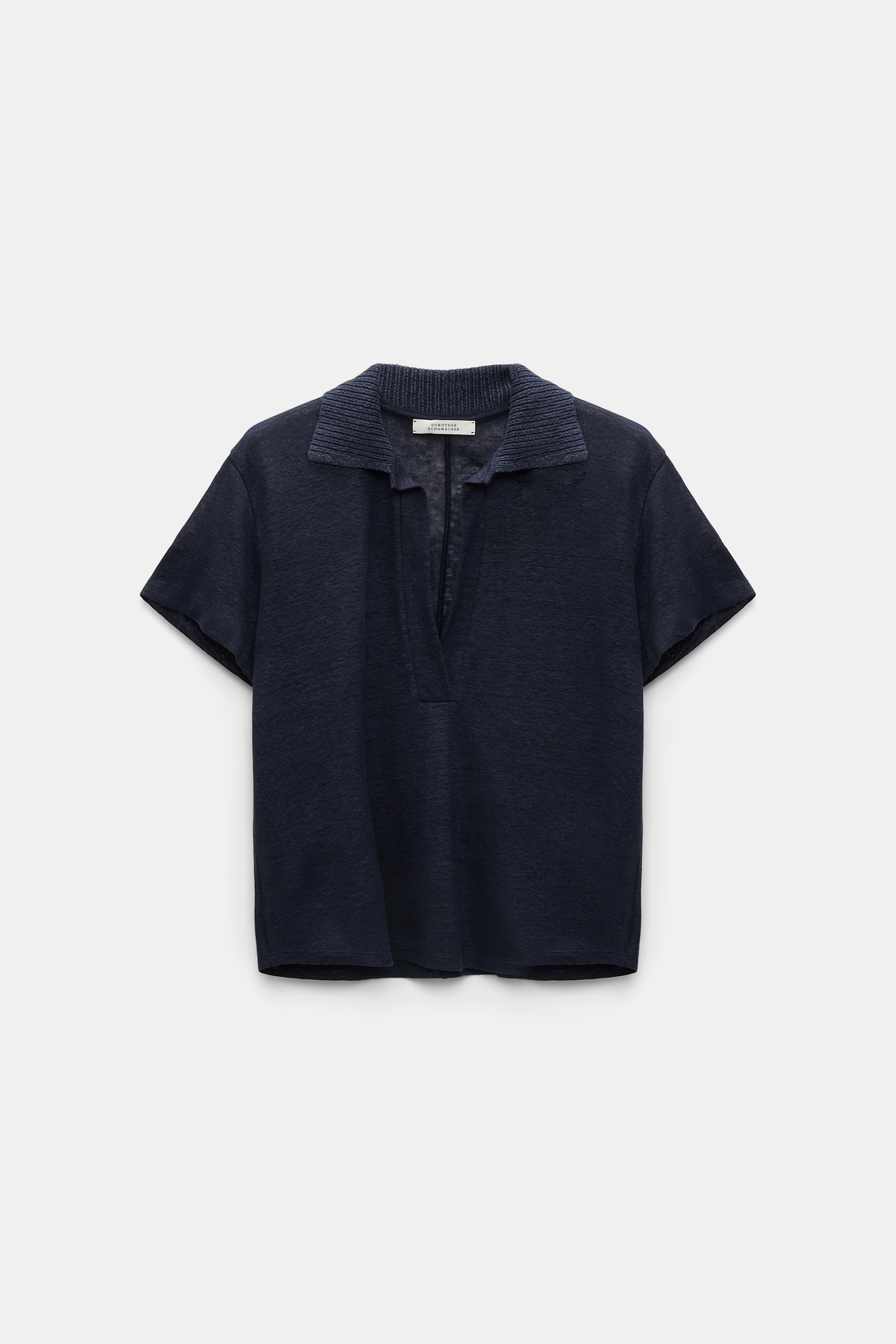 Dorothee Schumacher Hemp polo shirt with ribbed knit collar dark navy
