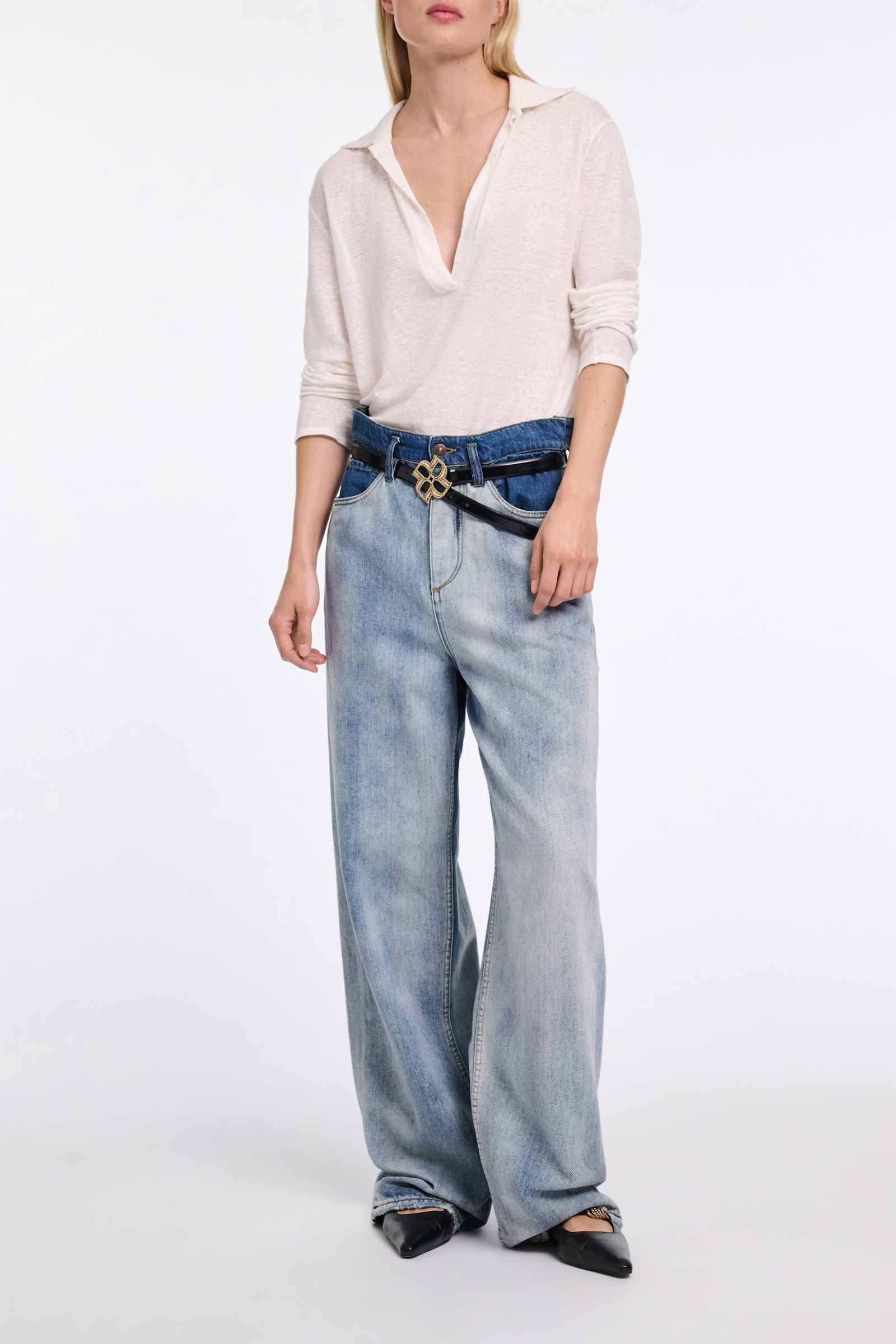 Dorothee Schumacher Langarmshirt aus Hanf mit geripptem Strickkragen camellia white