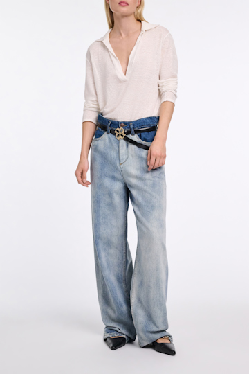 Dorothee Schumacher Langarmshirt aus Hanf mit geripptem Strickkragen camellia white
