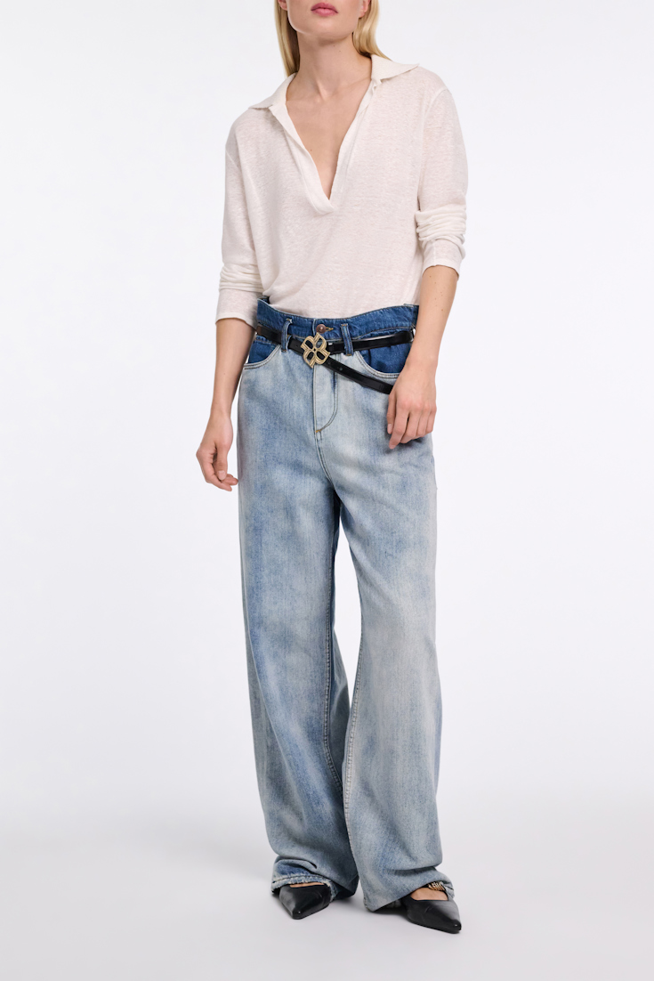 Dorothee Schumacher Langarmshirt aus Hanf mit geripptem Strickkragen camellia white