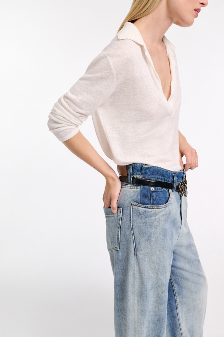 Dorothee Schumacher Langarmshirt aus Hanf mit geripptem Strickkragen camellia white