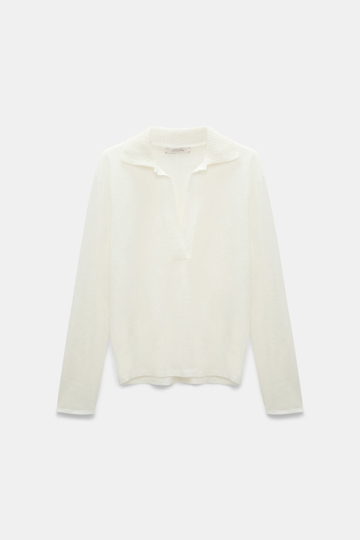 Dorothee Schumacher Langarmshirt aus Hanf mit geripptem Strickkragen camellia white
