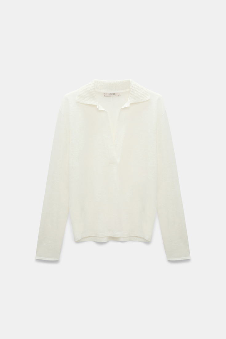 Dorothee Schumacher Langarmshirt aus Hanf mit geripptem Strickkragen camellia white