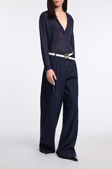 Dorothee Schumacher Langarmshirt aus Hanf mit geripptem Strickkragen dark navy