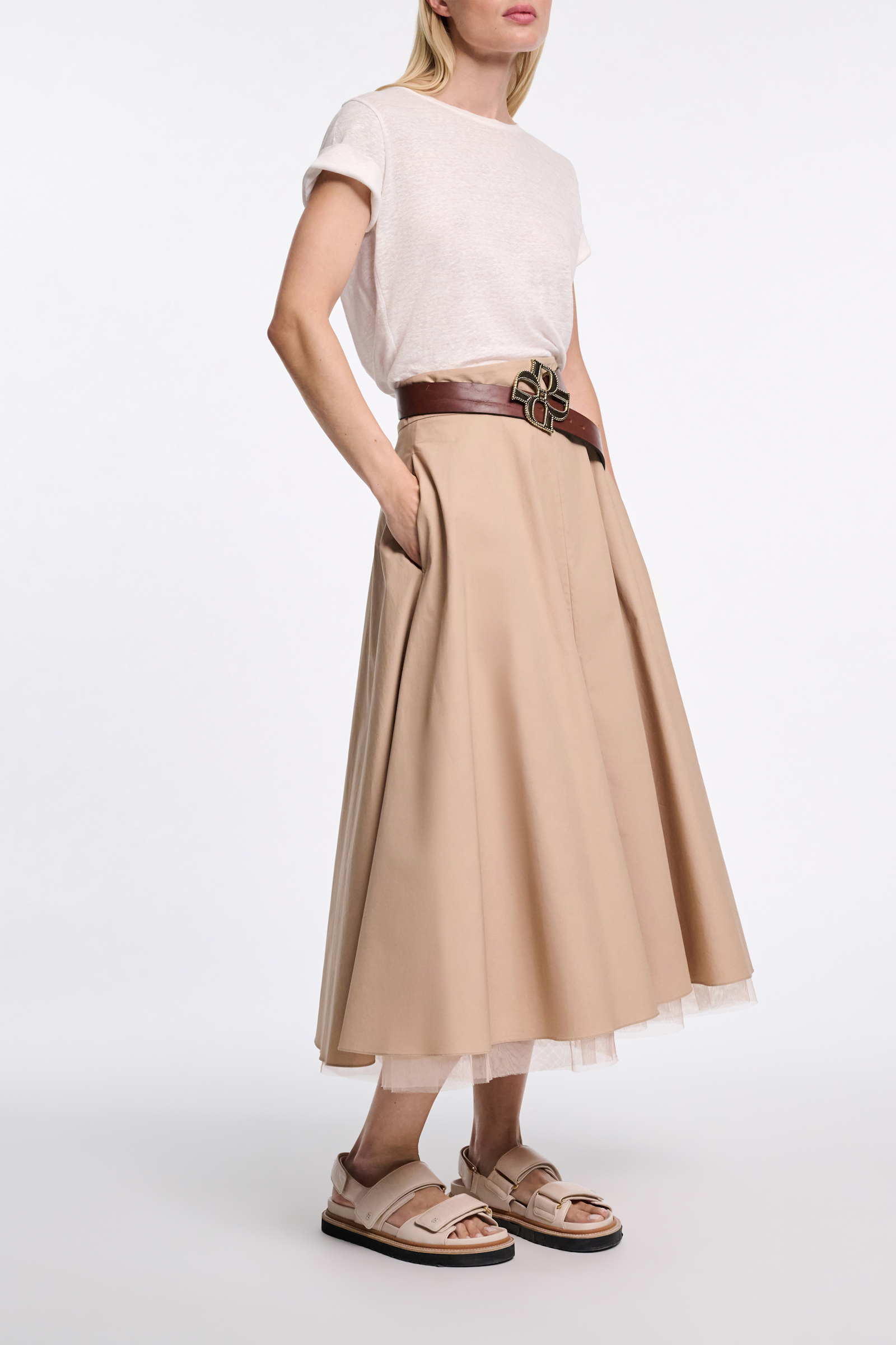 Dorothee Schumacher T-Shirt aus Hanf mit Rundhalsausschnitt camellia white