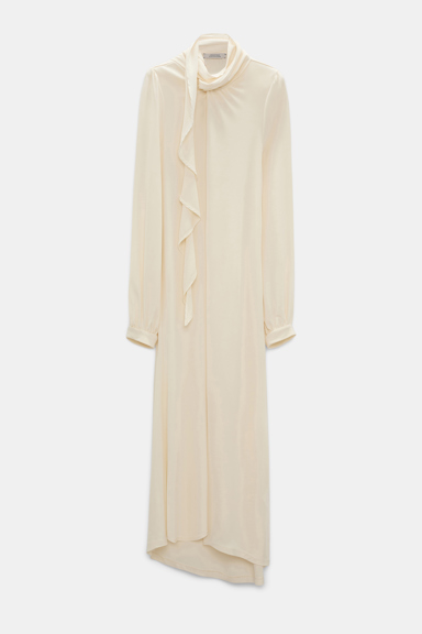 Dorothee Schumacher Kleid aus fließendem Crêpe-Jersey mit Volant eggshell