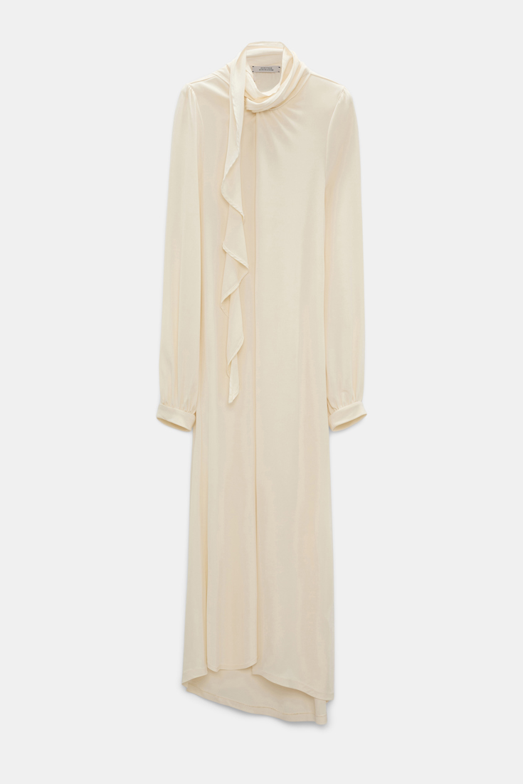 Dorothee Schumacher Kleid aus fließendem Crêpe-Jersey mit Volant eggshell