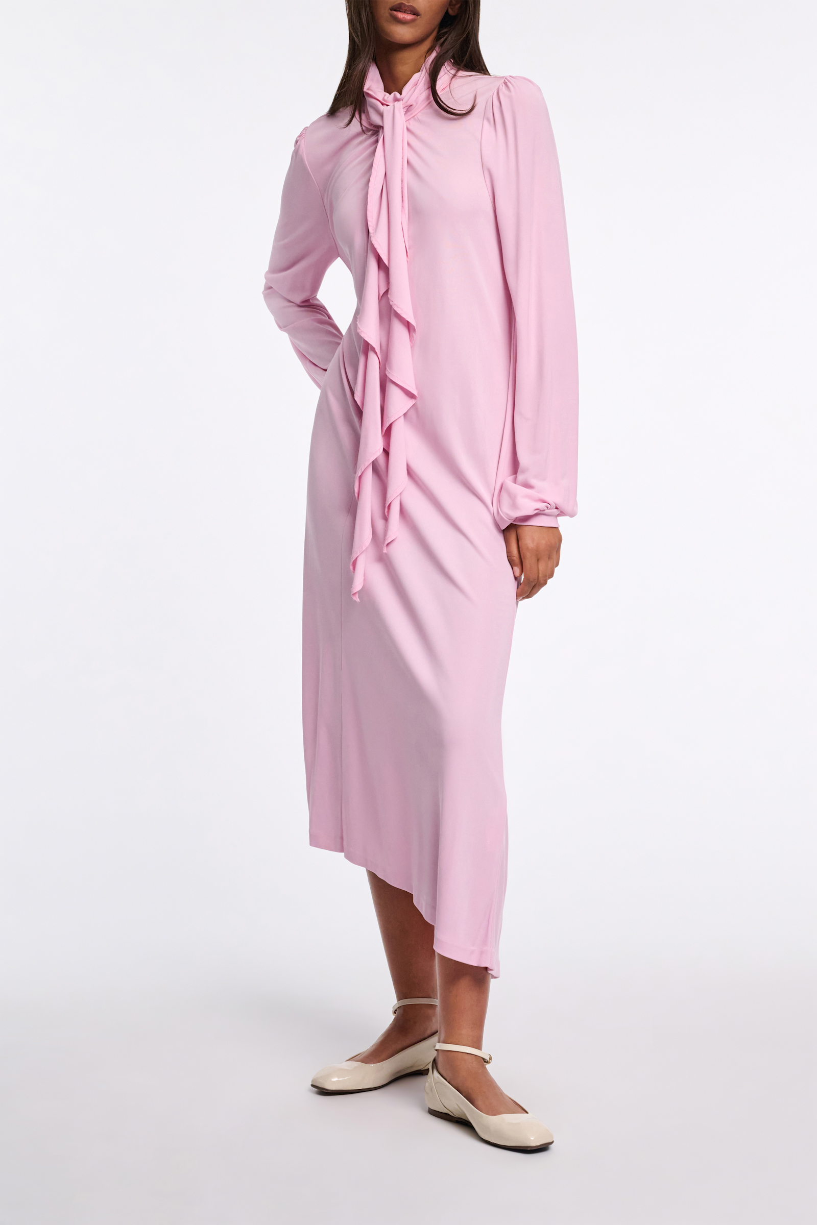 Dorothee Schumacher Kleid aus fließendem Crêpe-Jersey mit Volant candy pink