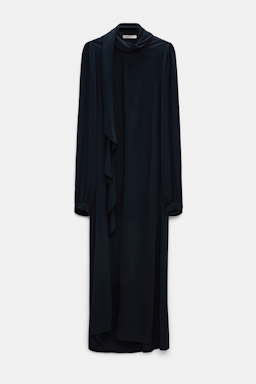 Dorothee Schumacher Kleid aus fließendem Crêpe-Jersey mit Volant dark navy
