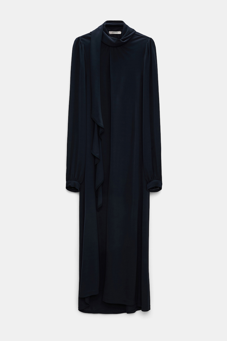 Dorothee Schumacher Kleid aus fließendem Crêpe-Jersey mit Volant dark navy