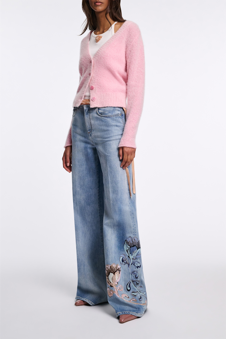 Dorothee Schumacher Rippentop mit handgemachter Embroidery pure white
