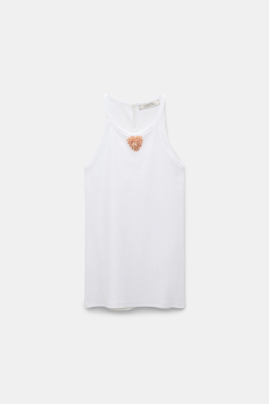 Dorothee Schumacher Rippentop mit handgemachter Embroidery pure white
