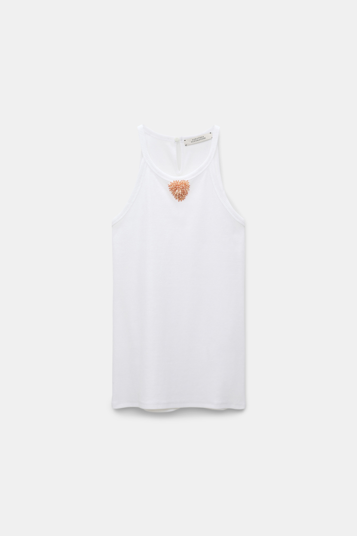 Dorothee Schumacher Rippentop mit handgemachter Embroidery pure white