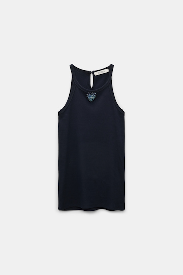 Dorothee Schumacher Rippentop mit handgemachter Embroidery dark navy