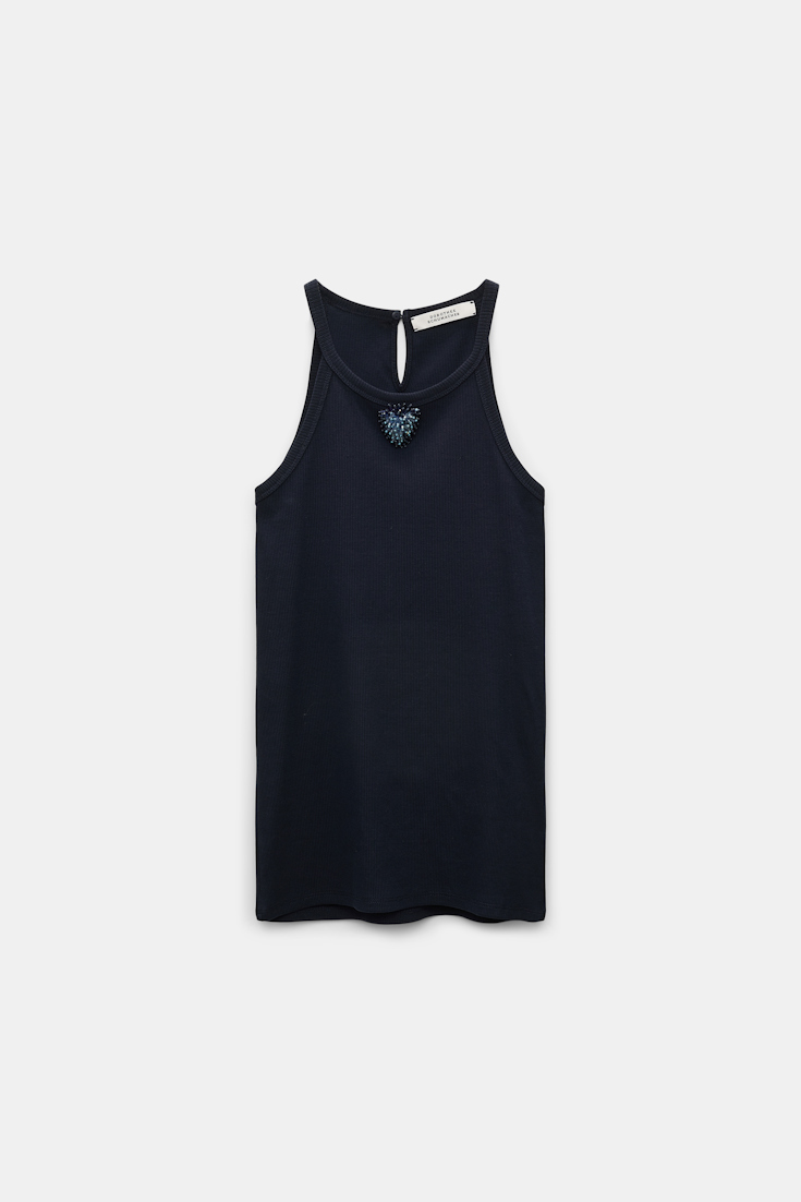 Dorothee Schumacher Tank top with embellished organza detail dark navy