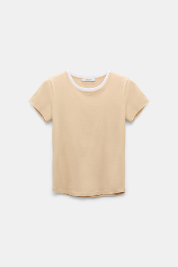 ALL TIME FAVORITES shirt Dorothee Schumacher Rundhalsshirt mit kontrastierendem Bündchen und D-Rose Detail baby camel