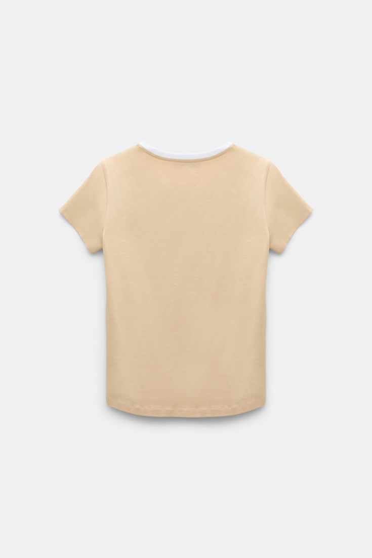 Dorothee Schumacher Rundhalsshirt mit kontrastierendem Bündchen und D-Rose Detail baby camel