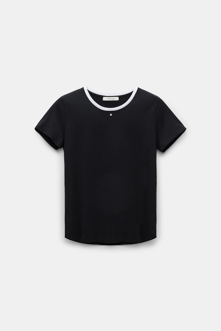 Dorothee Schumacher Rundhalsshirt mit kontrastierendem Bündchen und D-Rose Detail pure black
