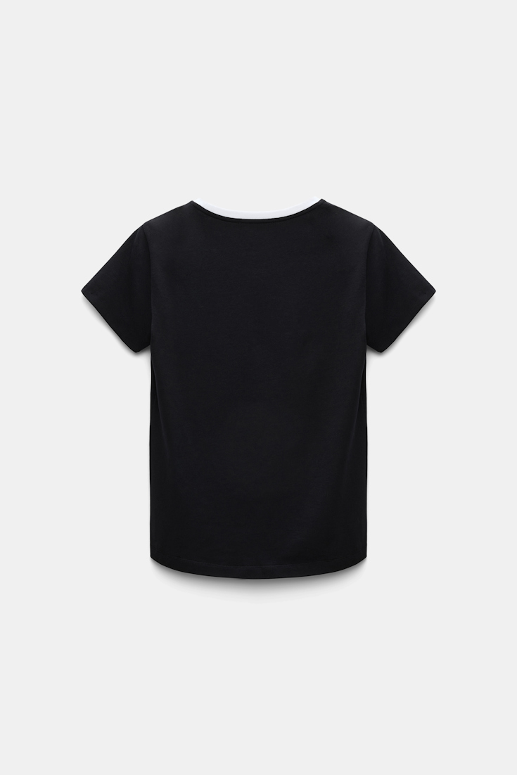 Dorothee Schumacher Rundhalsshirt mit kontrastierendem Bündchen und D-Rose Detail pure black