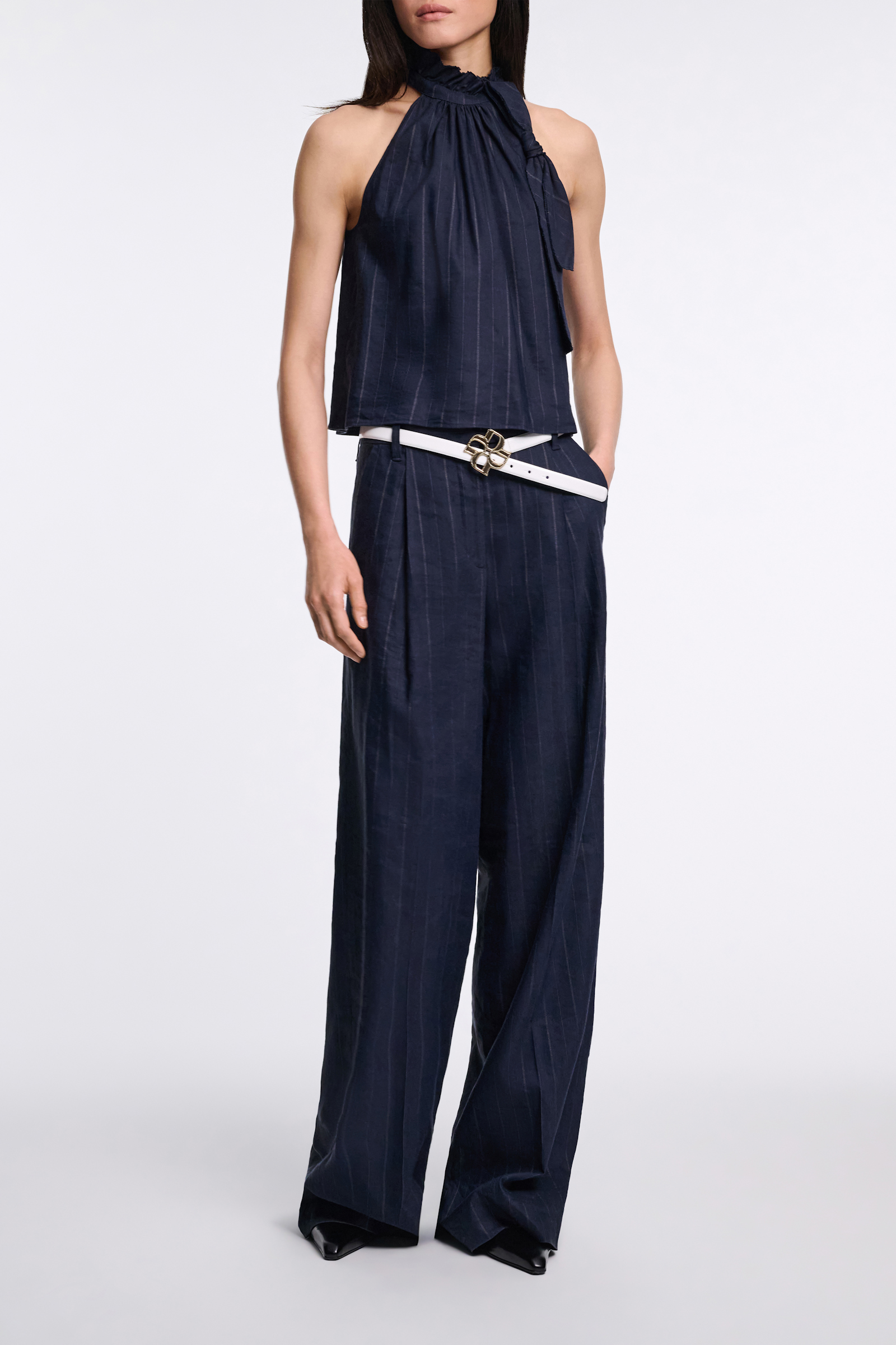 Dorothee Schumacher Pinstripe Top mit Schleifen-Detail blue night