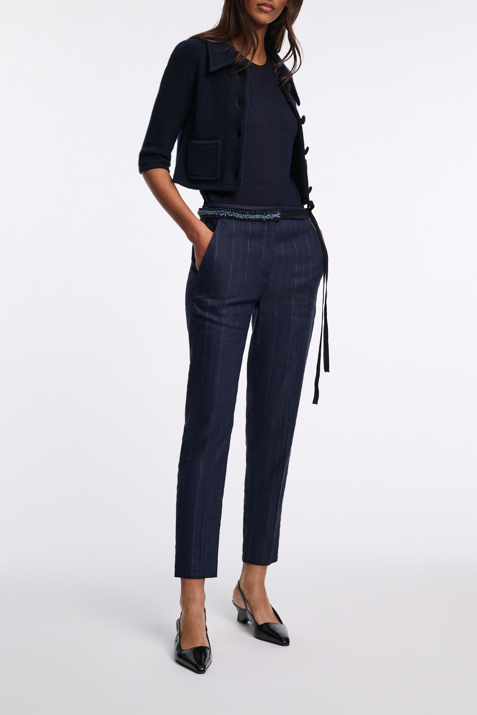 Dorothee Schumacher Schmale Pinstripe Hose mit Bügelfalte blue night