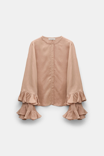 Dorothee Schumacher Bluse aus gestreiftem Seide-Viskose Organdy Voile mit Volants make up
