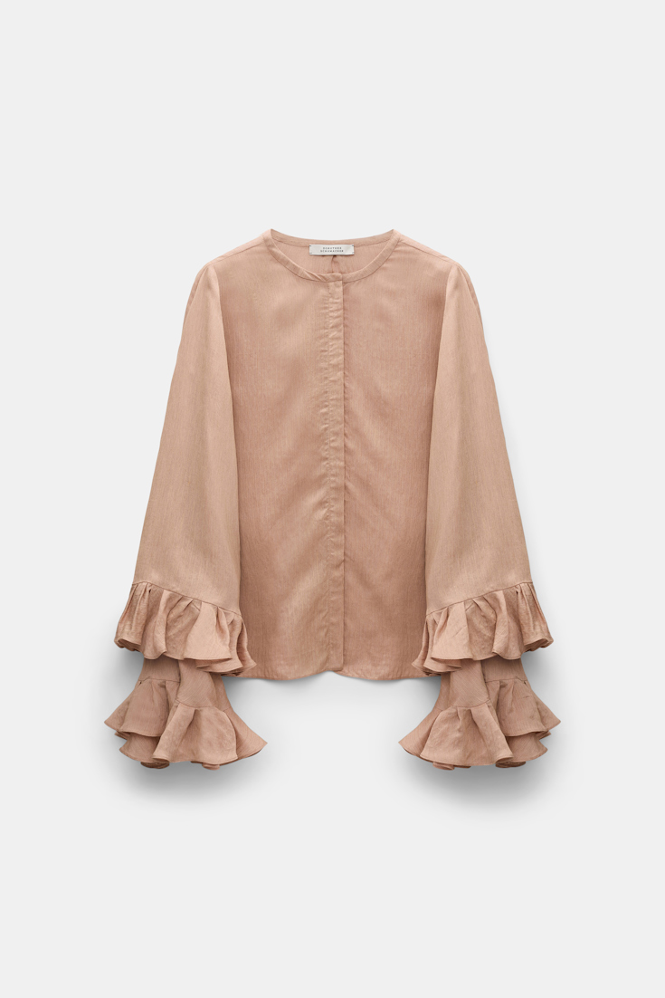 Dorothee Schumacher Bluse aus gestreiftem Seide-Viskose Organdy Voile mit Volants make up