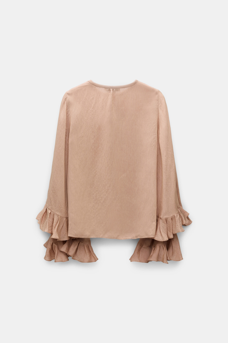 Dorothee Schumacher Bluse aus gestreiftem Seide-Viskose Organdy Voile mit Volants make up