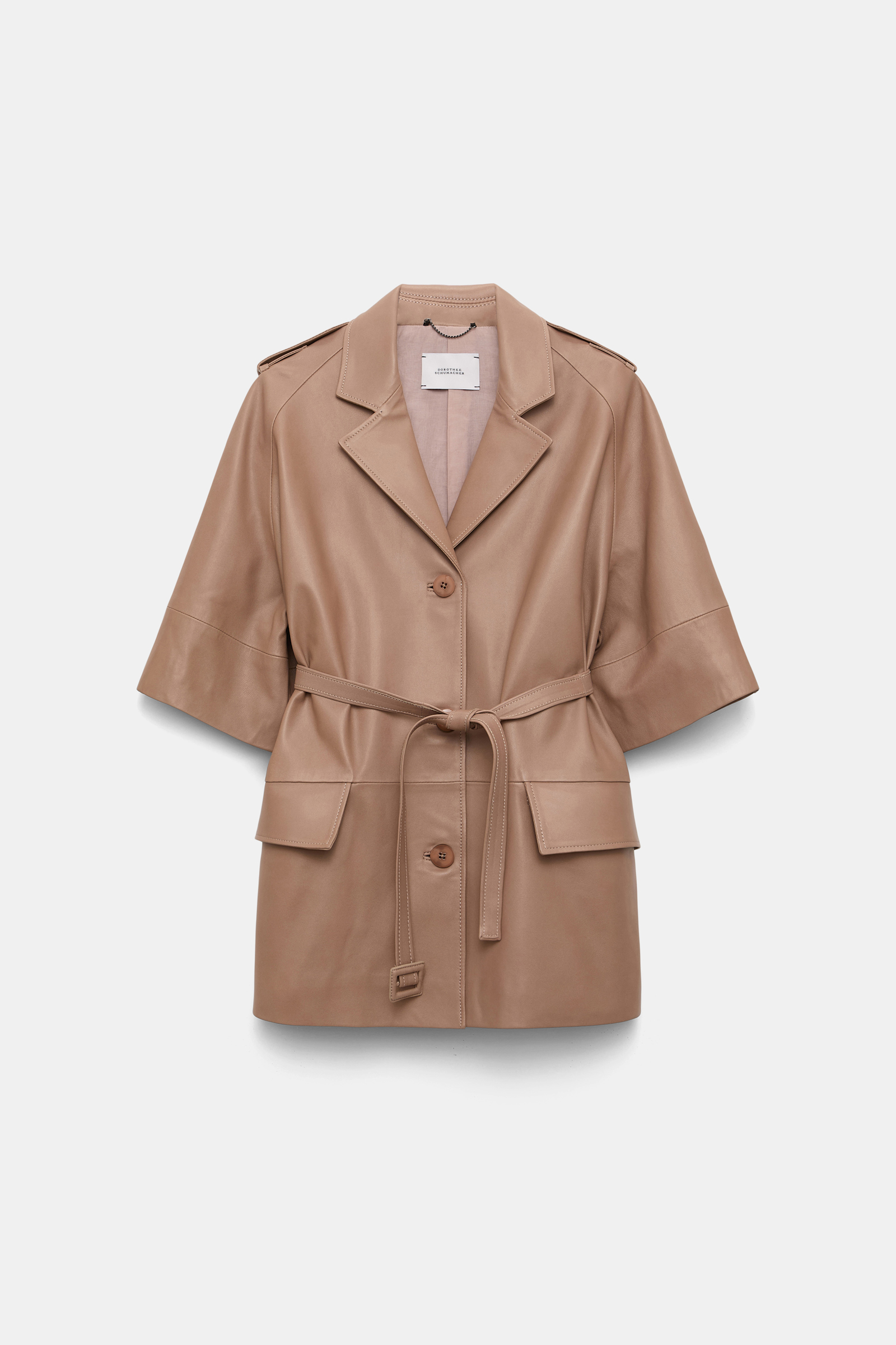 Dorothee Schumacher Kurzmantel aus Lammleder mit Bindegürtel tan