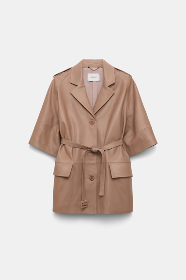 Dorothee Schumacher Kurzmantel aus Lammleder mit Bindegürtel tan