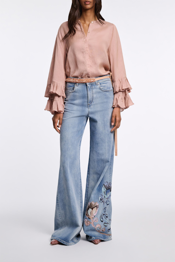 Dorothee Schumacher Jeans mit floraler Embroidery und cloudy Wash marble blue